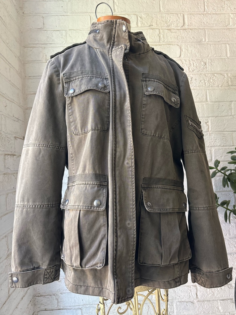 G.H. Bass & Co Utility Army Green Field Jacket Beaded Trim Cotton sz. XL